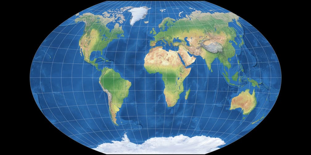 Winkel Tripel compromise projection, balanced appearance noted on https://truesize.world
